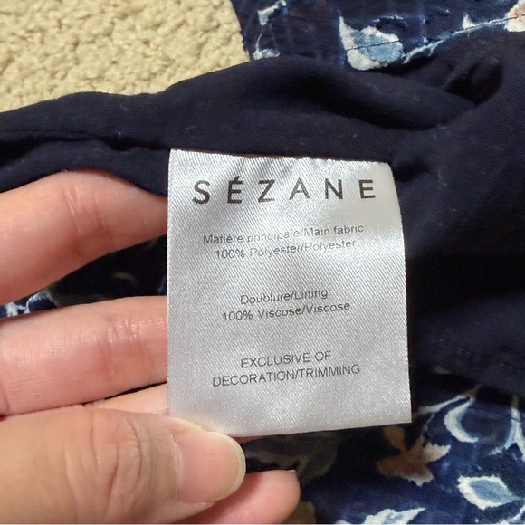 Sezane Floral Textured Navy Top 3/4 Sleeve V Neck Feminine Dainty Size 34 XS - Picture 12 of 13